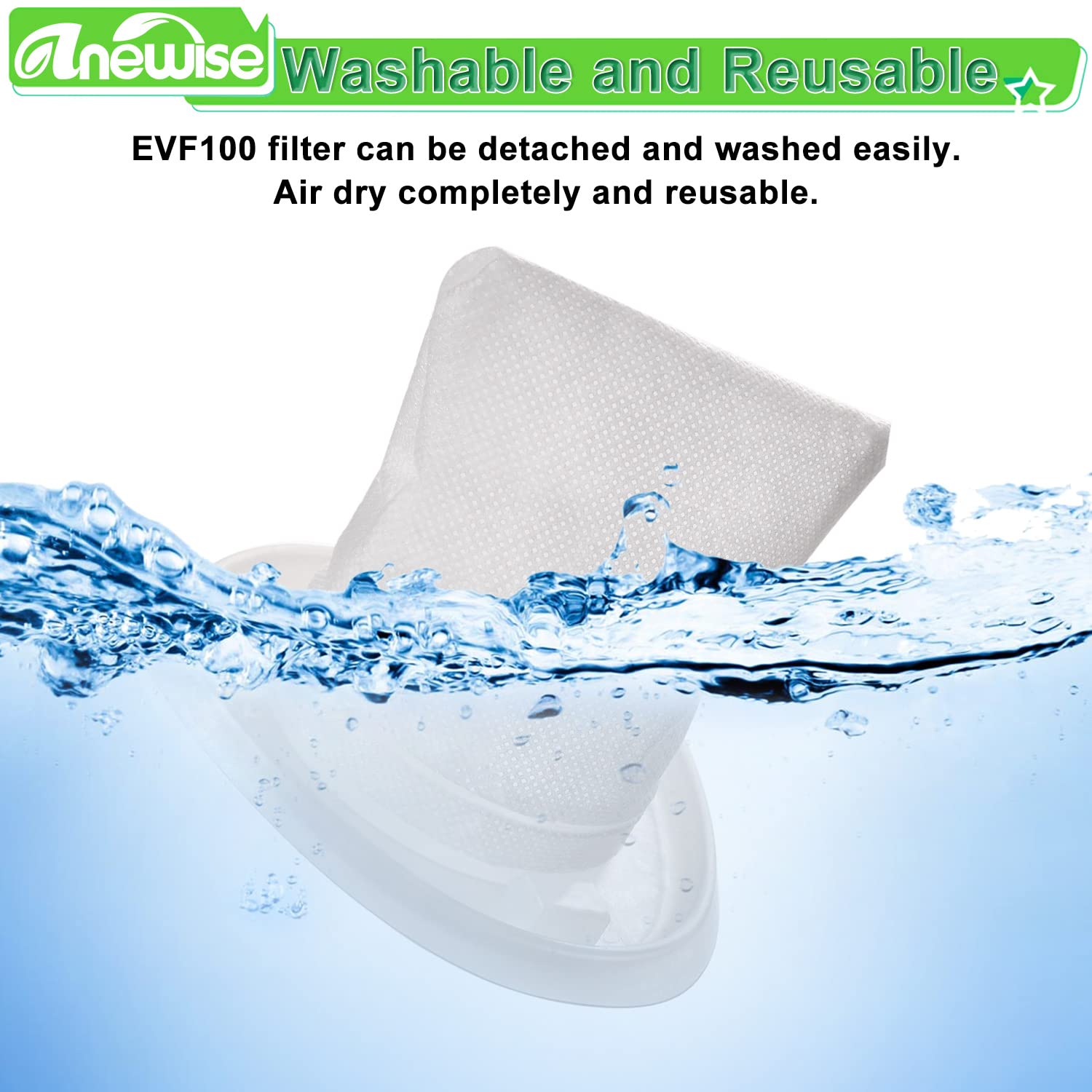 Anewise EVF100 Filter Replacement for Black and Decker HNV220B HNV215B HNV115J HNV115B BDH1200NVAV BDH7200CHV BDH9600CHV Hand Vacuum, Replace Part # 90590689, 5 Pack, Not for HNVC220B