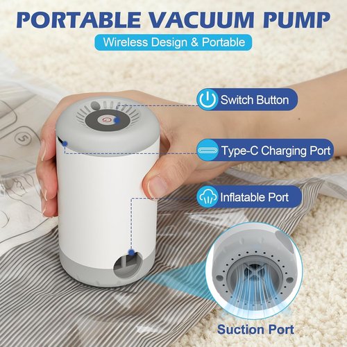 Fantictas Travel Vacuum Storage Bags - 18 Pack with Rechargeable Air Pump | Portable Compression Bags for Clothing & Bedding