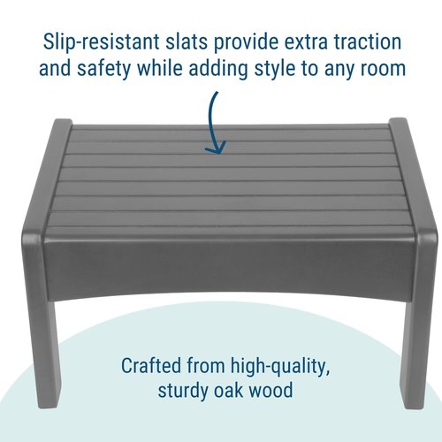 Wildkin Wooden Slatted Step Stool for Adults & Kids – Skid-Proof, 14 x 9.5 x 7 in, Durable for Bathroom & Kitchen Use, Holds Up to 150 lbs - Gray