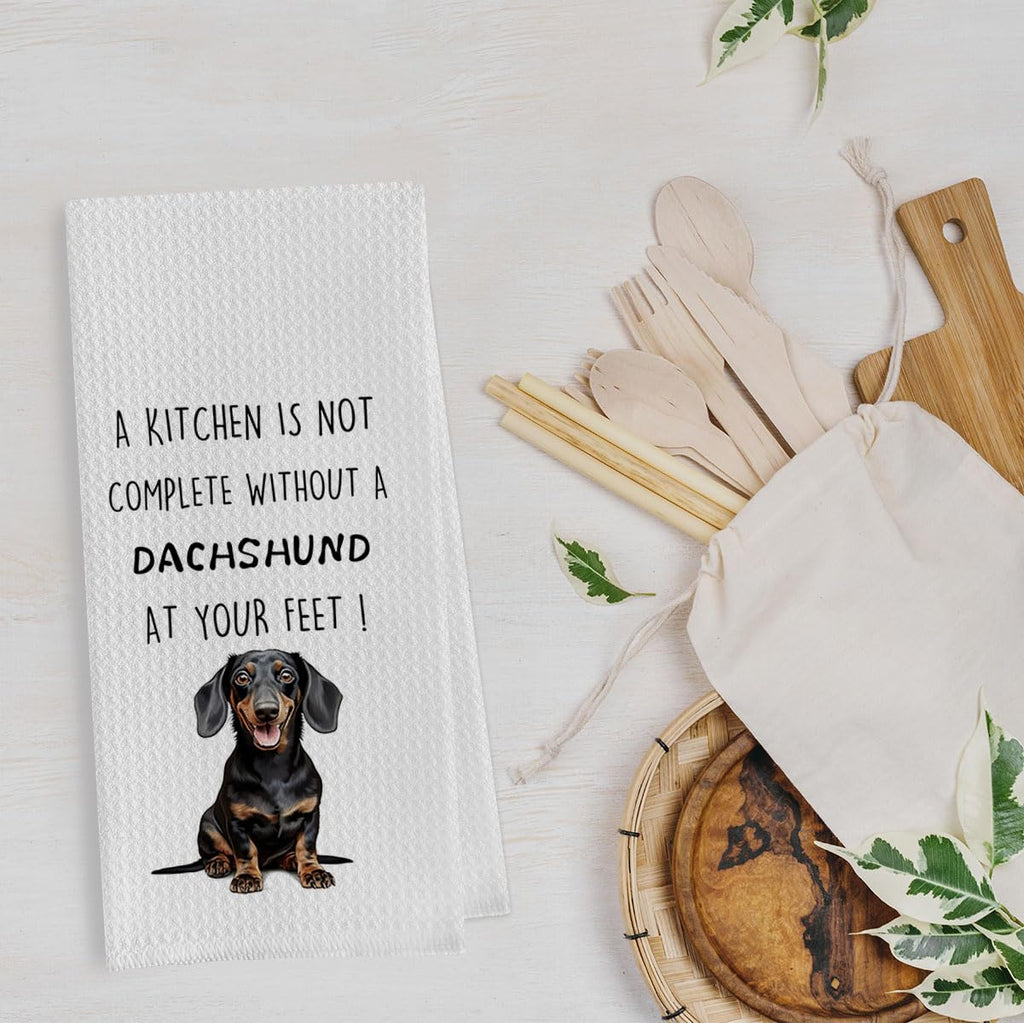 Geqtt Funny Dachshund Dish Towels Set - Dachshund Gifts Waffle Weave Kitchen Towels, Wiener Dog Decorative Hand Tea Towels for Bathroom Kitchen, Wiener Dog Gifts for Women (16×24 Inches Set of 2)