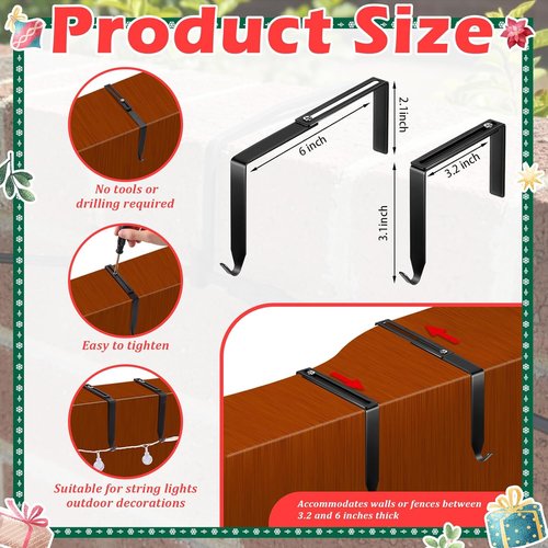Frienda Adjustable Outdoor Light String Hooks - 12 Pcs for 3.2-6 Inch Concrete Walls & Fences | No Drill, Black