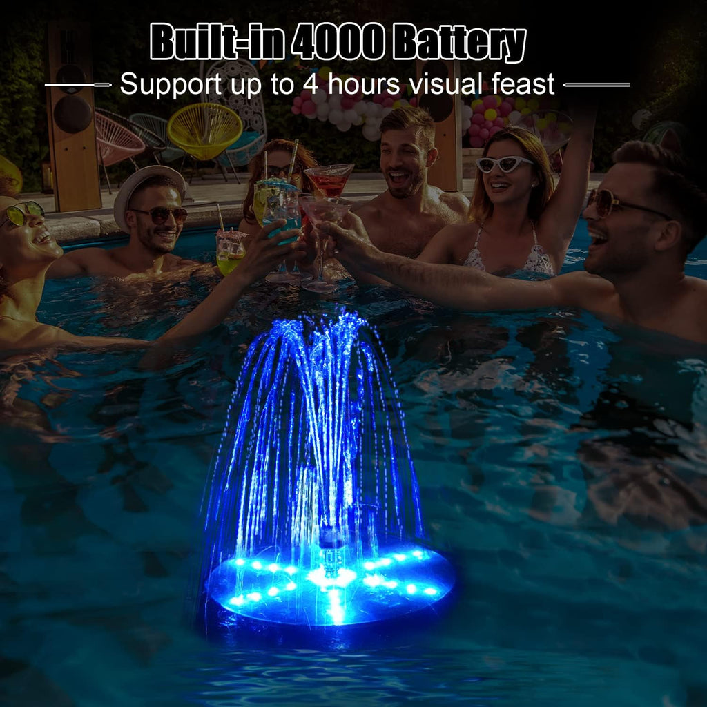 Skiennix Solar Bird Bath Fountain - Upgraded 4W Pump with 4000mAh Battery & 7 Nozzles | Colorful LED Lights for Garden & Pond