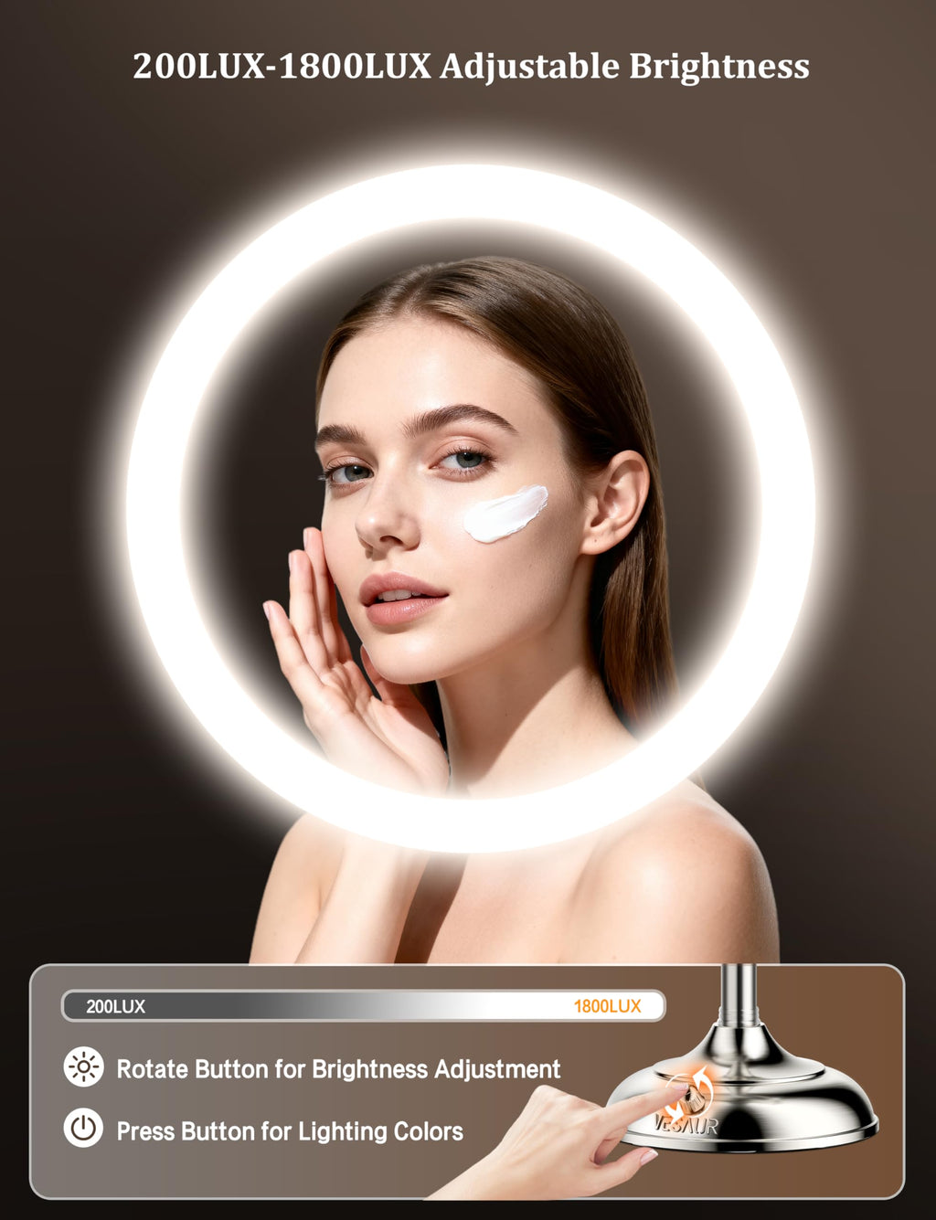 VESAUR 2026 Upgraded 20X lighted makeup mirror with magnification, 9" 1X10X Magnifying Mirror with 3 Color Modes & Adjustable Brightness, 5000mAh Rechargeable Vanity Mirror, 360° Swivel, Nickel, Gifts