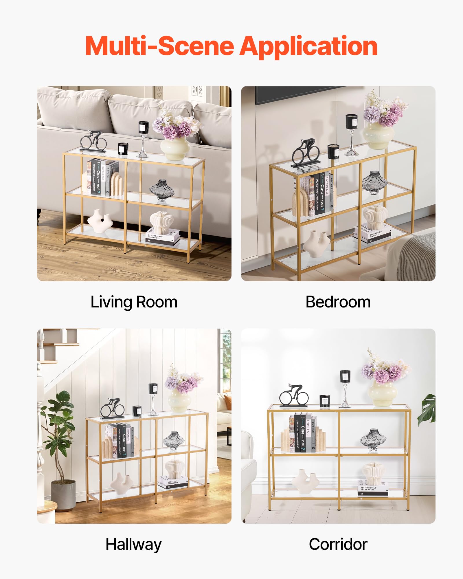 VEVOR Glass Console Table, 39.4 Inch Entryway Table, Modern Rectangle Sofa Table with Tempered Glass Top and Iron Legs, Golden Consloe Desk for Living Room, Hallway, Entryway