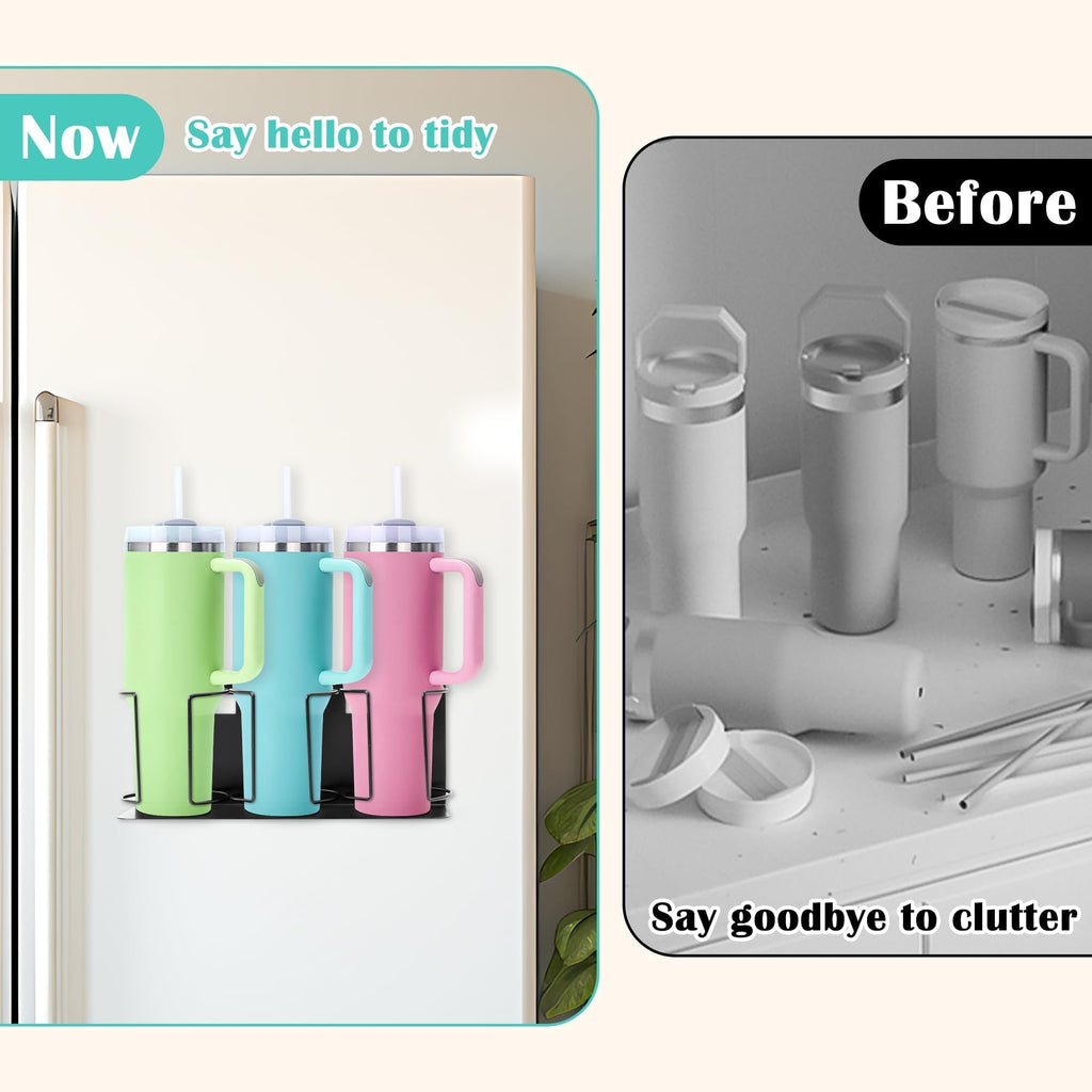Magnetic Cup Holder for Refrigerator - 2 Packs Water Bottle Organizer for 30&40 oz Tumbler Cup Accessories Kitchen Pantry Organizers and Storage for Cup