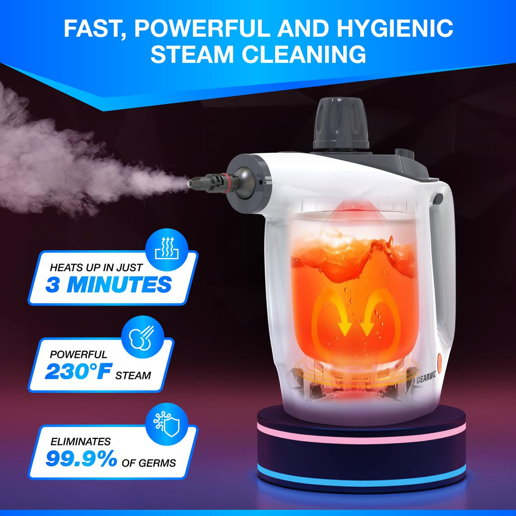 Gearwiz Handheld Steam Cleaner – Multipurpose High-Pressure Steamer with 9-Piece Accessory Set – Powerful Cleaning for Home, Kitchen, Car, and Upholstery – Chemical-Free Surface Cleaner