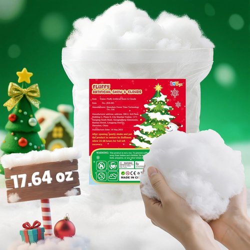 Fluffy Fake Snow - 17.64oz Cotton Artificial Snow for Christmas Village & Indoor Decor