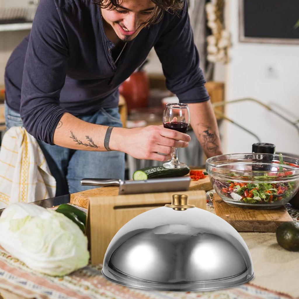 Yardwe Stainless Steel Food Cover Dome 12.59In Round Plate Cover for Home Restaurant Outdoor Use Heat Retention and Food Freshness