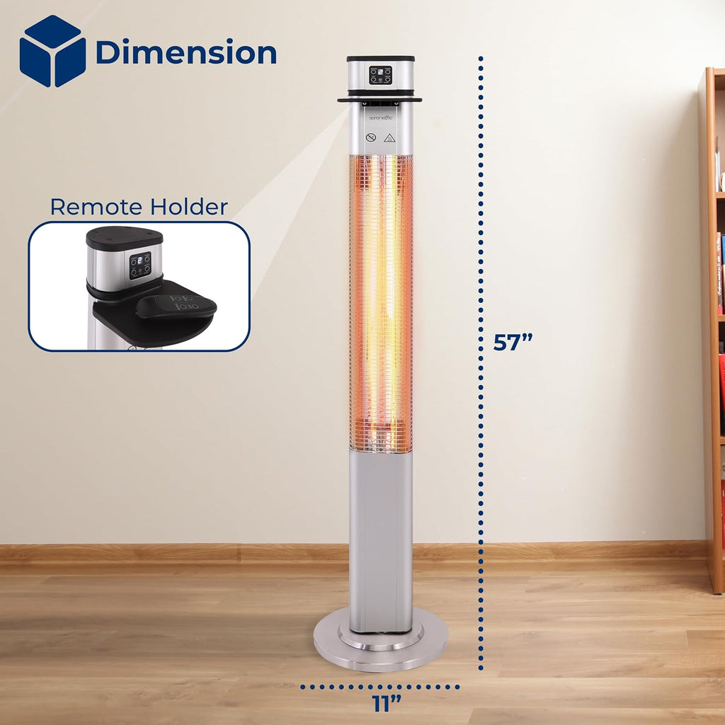 SereneLife Infrared Patio Heater - 1500W Electric Indoor/Outdoor Portable Heater with Remote Control | Silver