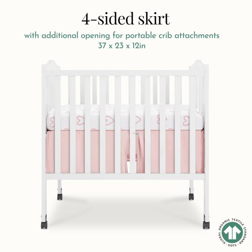 Evolur Baby Pink and Heart Print 3 Piece Mini Crib Bedding Set, Machine Washable, Soft and Breathable Toddler Bedding Set, Includes Fitted Sheet, Comfortor and Crib Skirt