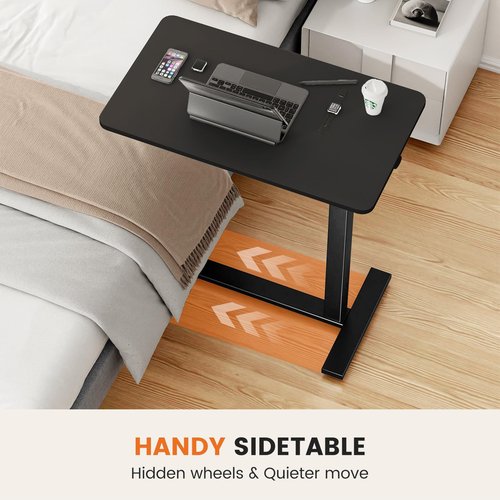 NEWBULIG Overbed Table with Wheels, Adjustable Height Bedside Hospital & Home Use, Rolling Laptop Desk, Mobile Standing Table for Medical & Home Office, Black