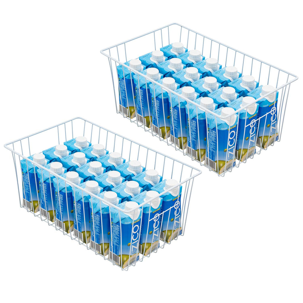 Y.Z.Bros 16" L x 12" W Wider Freezer Storage Organizer Baskets Container, Deep Metal Wire Chest Upright Refrigerator Divider with Built-in Handles for Cabinet, Pantry, Closet, Kitchen
