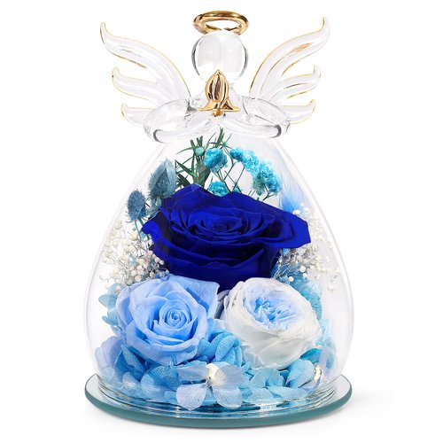 FIACO Gifts for Women Birthday Preserved Rose Forever Flower in Glass Angel Figurines Fresh Flowers for Delivery Prime for Mom Real Roses for Grandma Sister Wife Her from Daughter