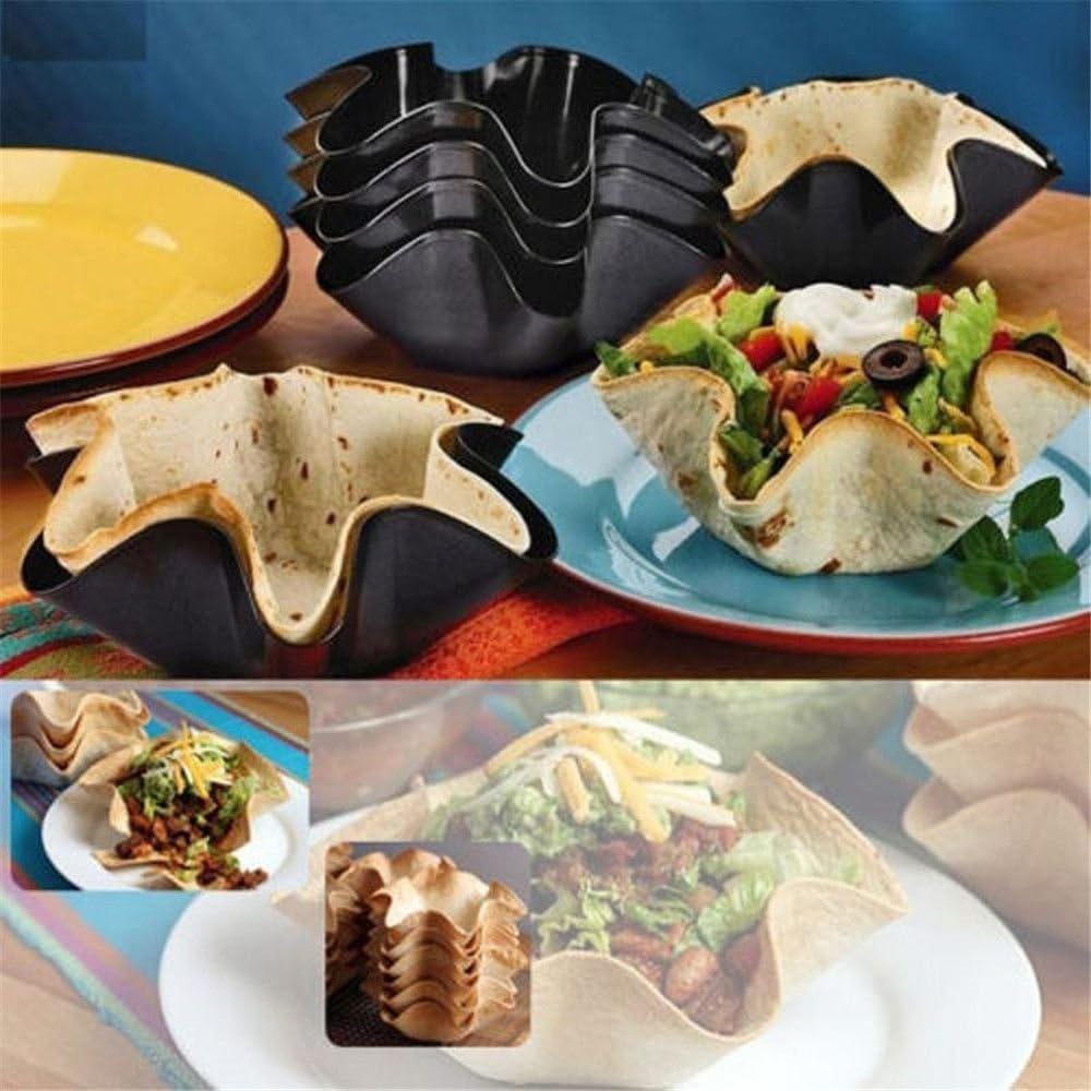 Skiennix Tortilla Pan Set - Nonstick Taco Salad Bowl Molds - Large Carbon Steel Baking Bowls (6-Petaled Flower)