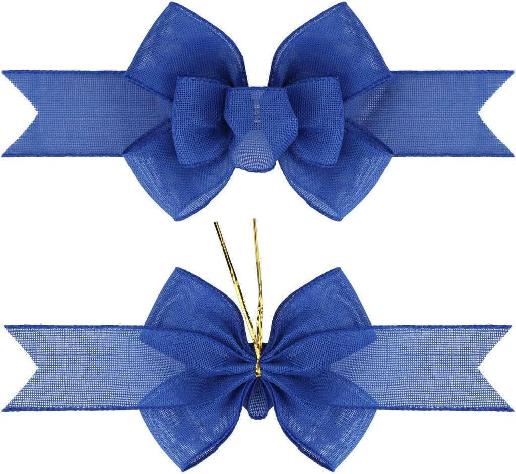 Meseey Royal Blue Wired Ribbon - Handmade Burlap Bows for Wreaths & Gift Wrapping | 2 Pcs Set