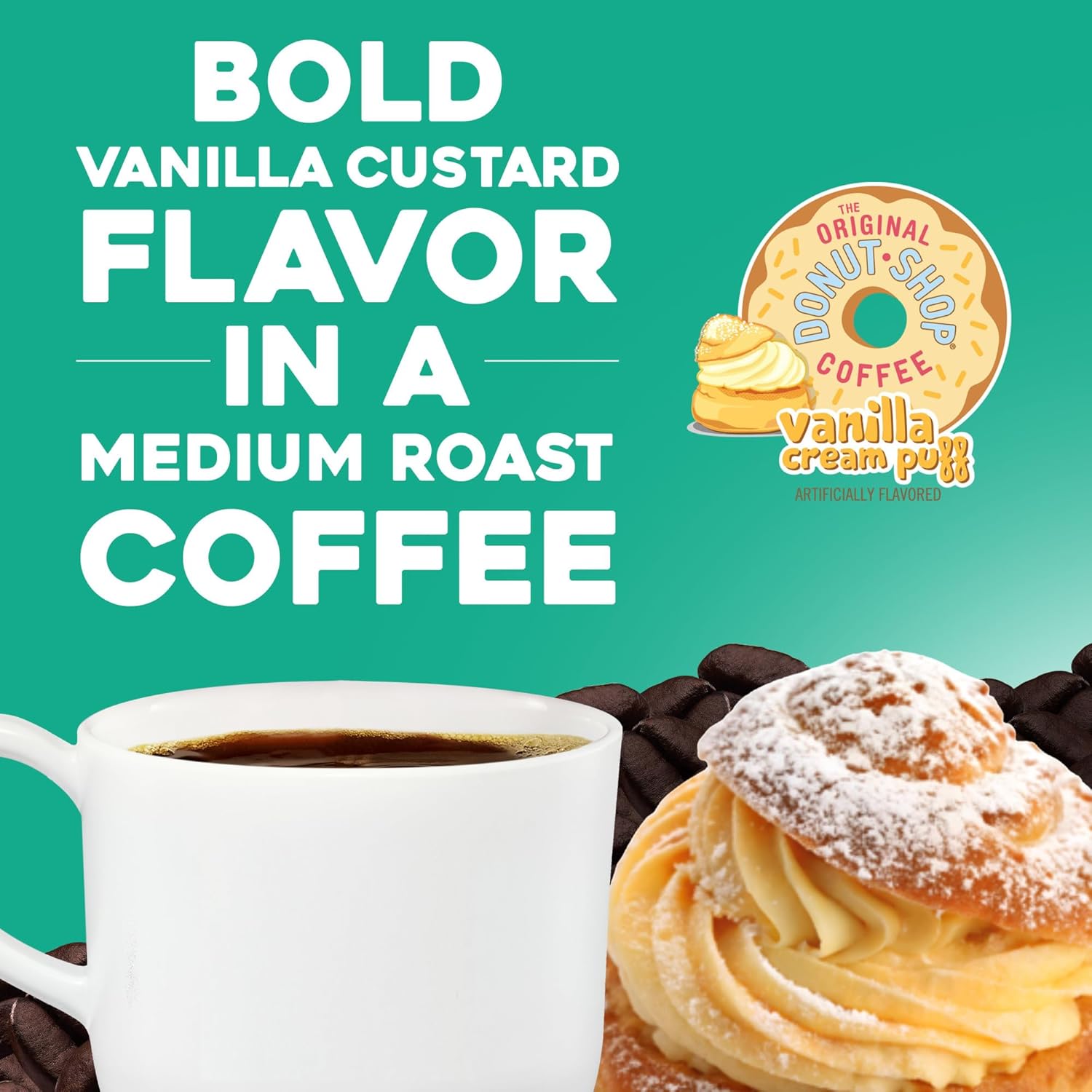 Original Donut Shop Vanilla Cream Puff Coffee - Medium Roast K-Cup Pods, 96 Count