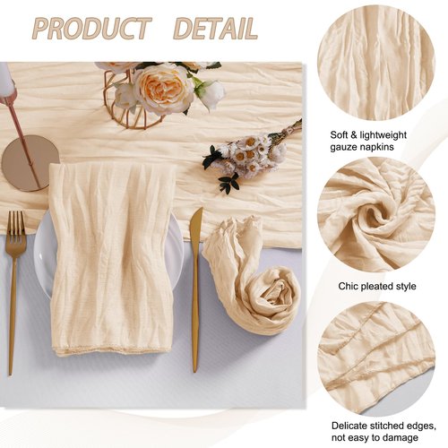 LZY 60 Pack Gauze Cheesecloth Napkins 20x20 Inch Dinner Cloth Napkins, Soft Boho Table Napkins Rustic Wrinkled Cheese Cloth Napkins Bulk for Wedding Party Baby Shower Event Decor (Ivory)