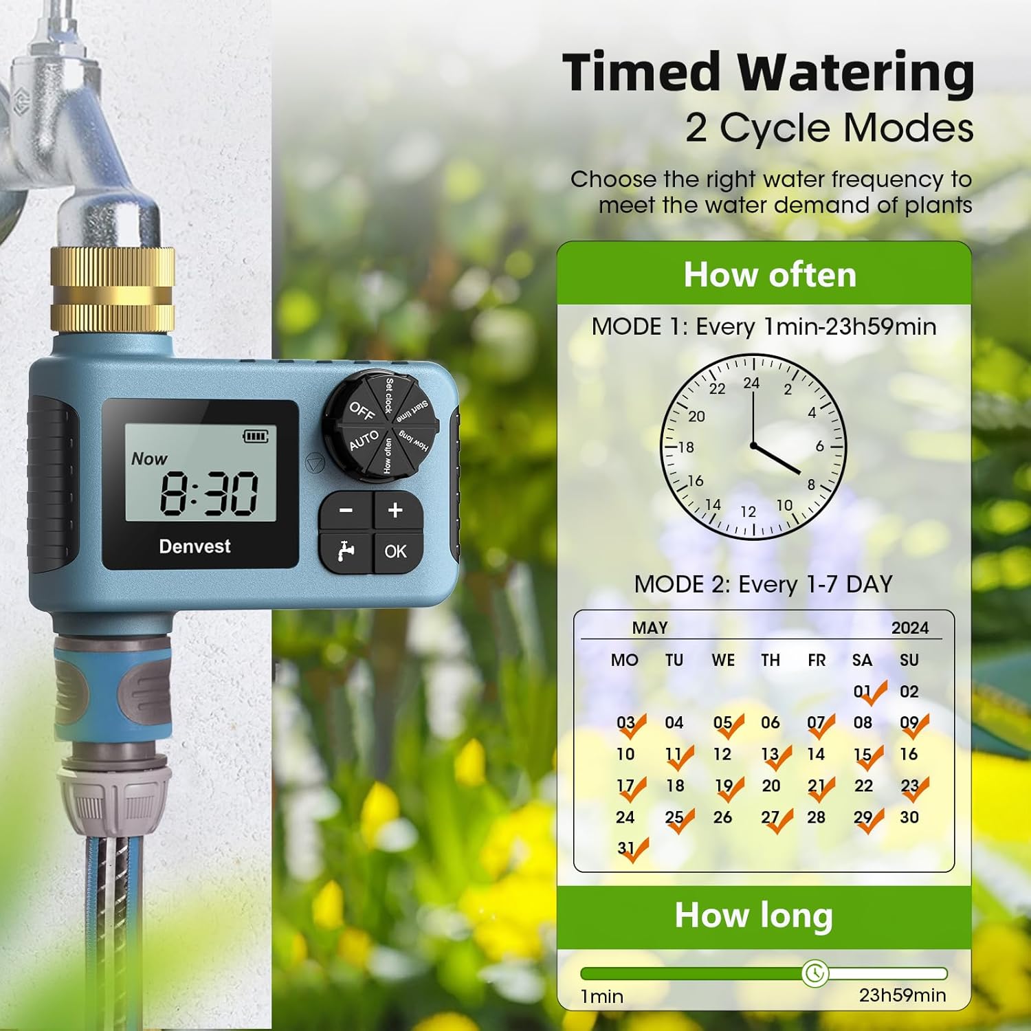 **Hose Timer - Brass Inlet & Outlet | Outdoor Water Timer with Rain Delay for Garden & Lawns**