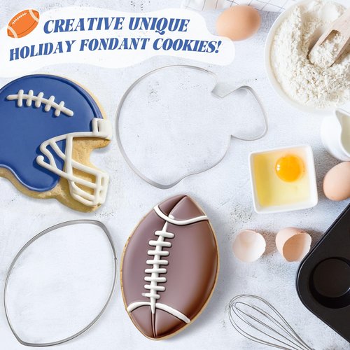 Teenyyou 2 Pcs 7.56 Inch Large Football Cookie Cutter Football Helmet Shaped Baking Cookie Cutters Stainless Steel Oversized for Sports Themed Party