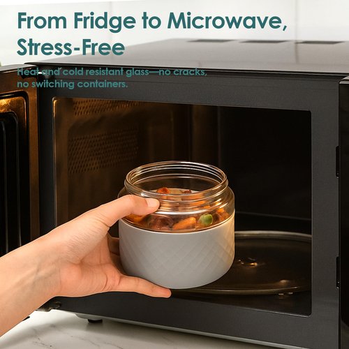 Cafezi 24 oz Glass Lunch Bowl Containers with Lids 2 Pack | Leak & Spill Proof, BPA-Free, Microwave & Dishwasher Safe | Airtight Meal Prep & Food Storage Jar for Lunch, Salad, Soup, Oats, Stew, Yogurt