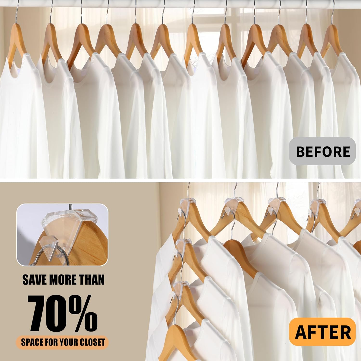 SLMT Space Saving Hanger Hooks - 30 Pack Clear Clothes Connector for Closet Organization