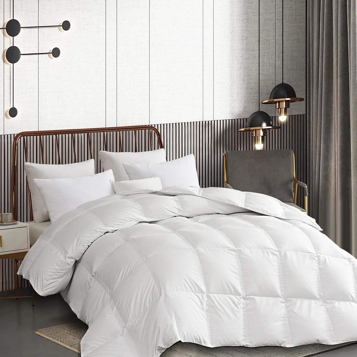 Martha Stewart Goose Down Fiber Comforter Twin Size All Seasons Duvet Insert - Ultra-Soft 1cm Breathable Panel Hotel Luxury Hypoallergenic Comforter, 31oz Fluffy Medium Warmth, 68x90