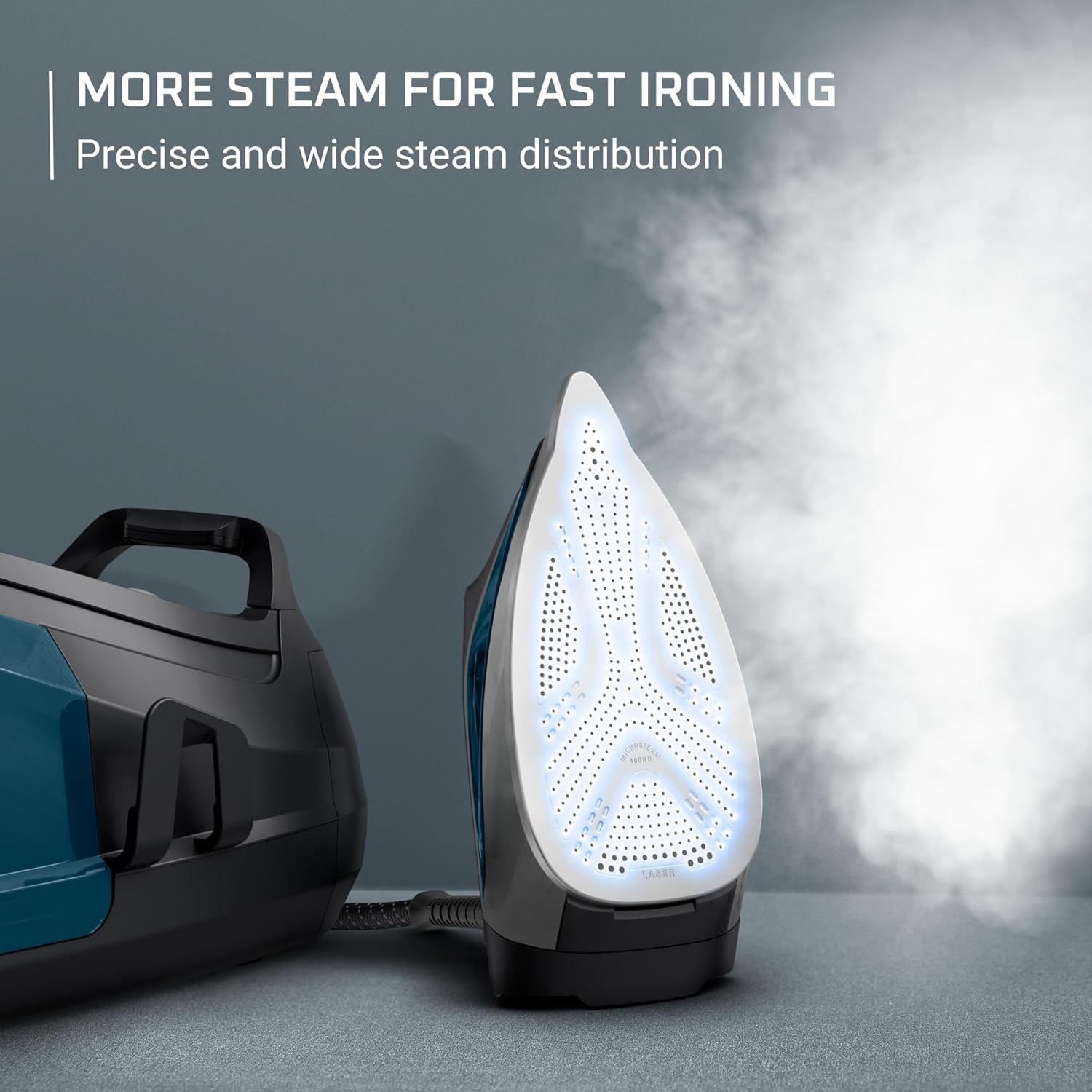 Rowenta Professional Iron Steamer - Fast Heat Up, 1.1L Removable Tank, Stainless Steel Soleplate | Blue DG8624