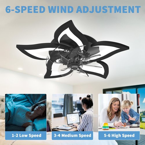 GooComfy Dimmable Ceiling Fan with Light and Remote Control, 27" Small Flush Mounted Ceiling Fan with Led Lights, APP and Remote Controlled, Modern, Black, Upgraded