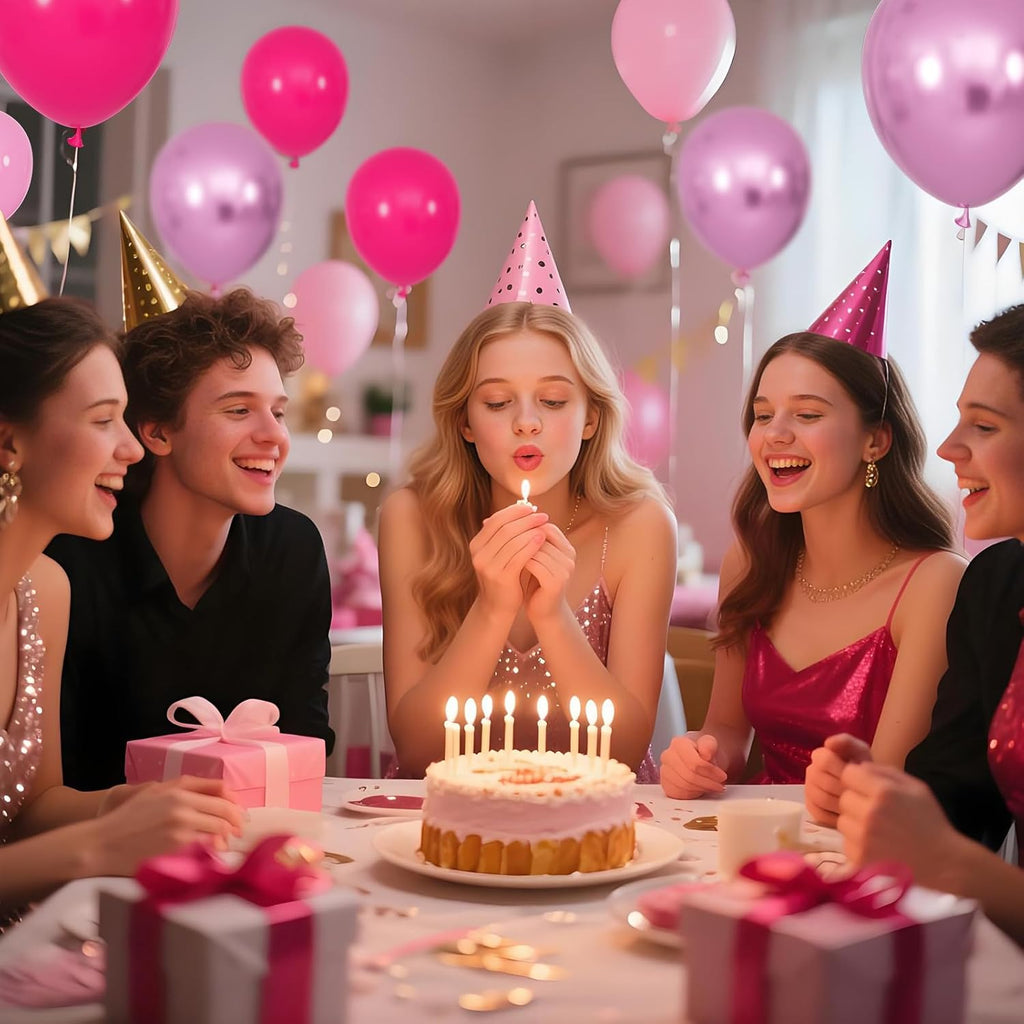 Skiennix 12-Inch Pink Balloons - Hot Pink & Metallic for Birthday, Wedding, Baby Shower Decor