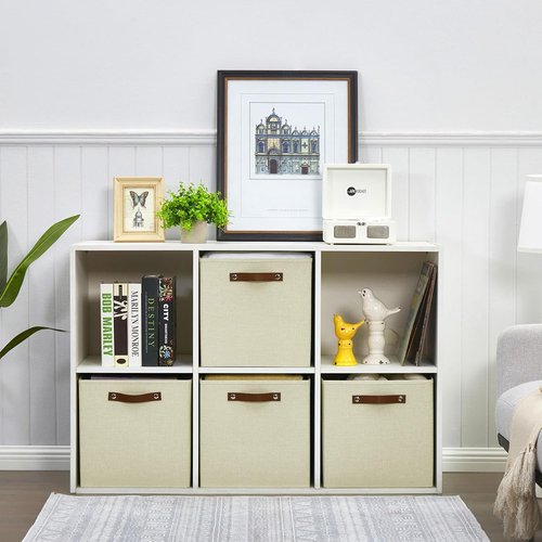 Bagnizer Collapsible Storage Cube Bins - Foldable Organizer with 2 Handles | 13"x13"x13", Beige, 4 Pack