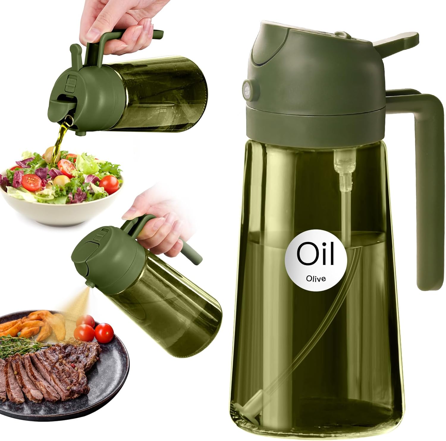 YARRAMATE 16oz Dark Green Oil Sprayer - Food-Grade 2-in-1 Olive Oil Dispenser for Cooking & BBQ