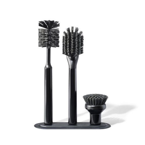 Curio Home Goods Ionic Brush Set, Magnetized to Stand Upright, Stainless Steel with Replaceable Heads, Onyx/Black