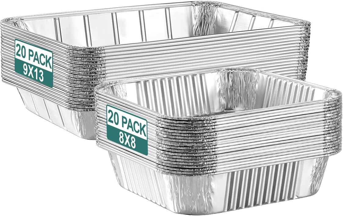 NEEBAKE 40 Pack Disposable Aluminum Pans Set - 20 Large 9x13 & 20 Small 8x8 Foil Trays for Meal Prep