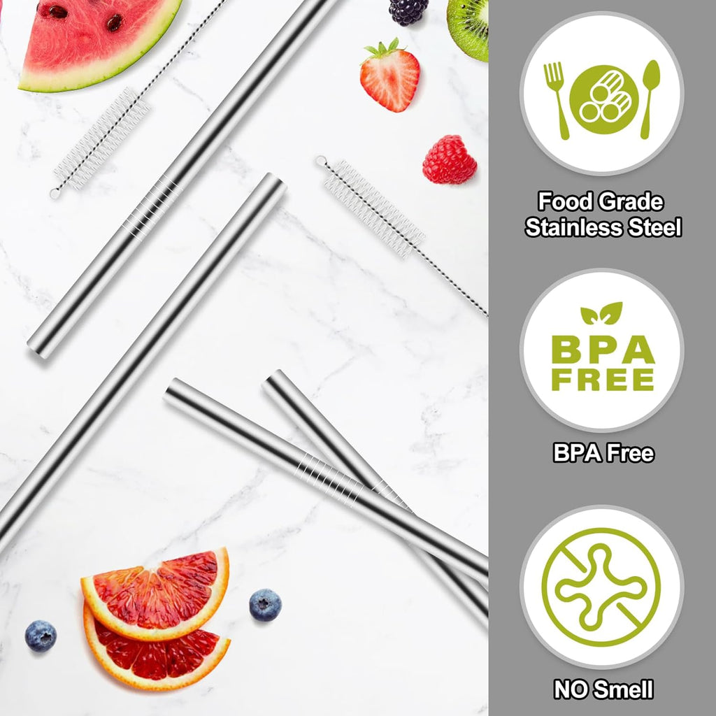 Owala | 6Pcs Metal Straw Replacement Set - Reusable Stainless Steel Straws with 2 Cleaners for 30oz Bottles