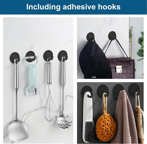 Diesisa Razor Holder - 304 Stainless Steel Shower Organizer with Heavy-Duty Adhesive Hooks | Black (2+2 Pack)
