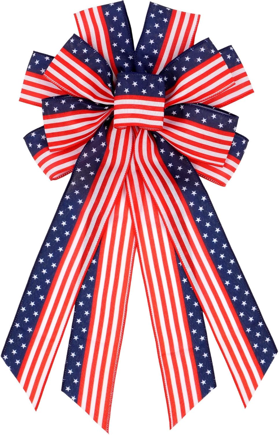 Patriotic Classic Large Red White Blue Bow - 20.87" Wired Edge Pre-Made Flag Bow for Wreaths & Doors