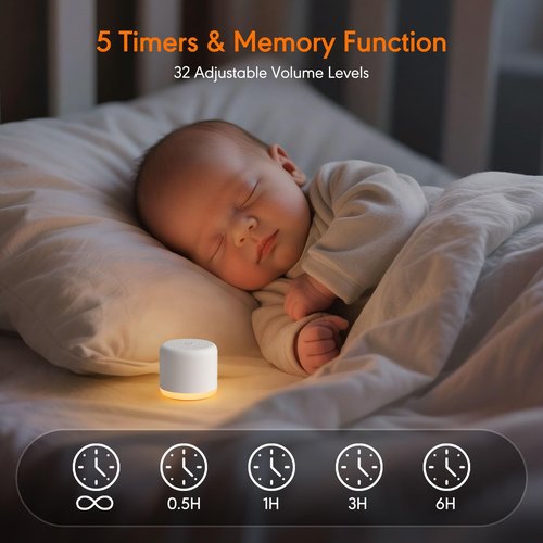 SMILEBOP White Noise Machine with Night Light, 18 Soothing Sounds Portable Sound Machine for Baby Adults, Mini Travel Sound Machine for Sleeping with Memory Timer, Office Hotel Gift
