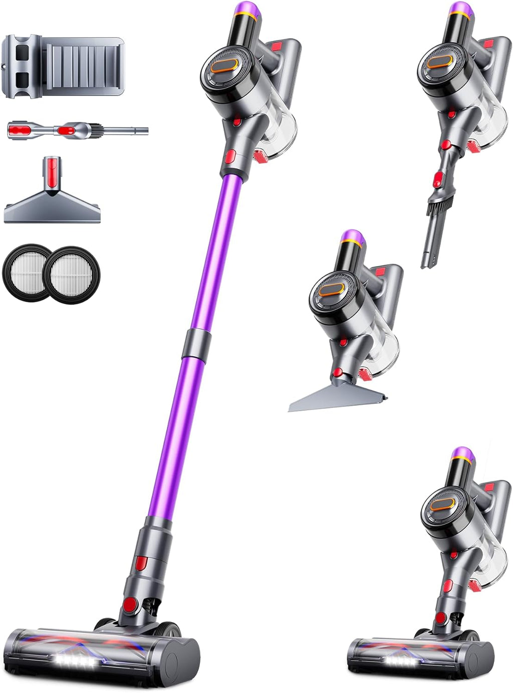 Skiennix Cordless Vacuum Cleaner - 550W 45Kpa Power | 60-Minute Runtime, LED Display, Self-Standing & Anti-Tangle Design