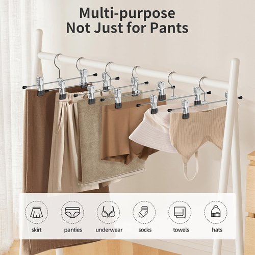 IEOKE Pants Hangers - 12-Pack Adjustable Metal Clips for Skirts, Jeans, and Dresses | Black