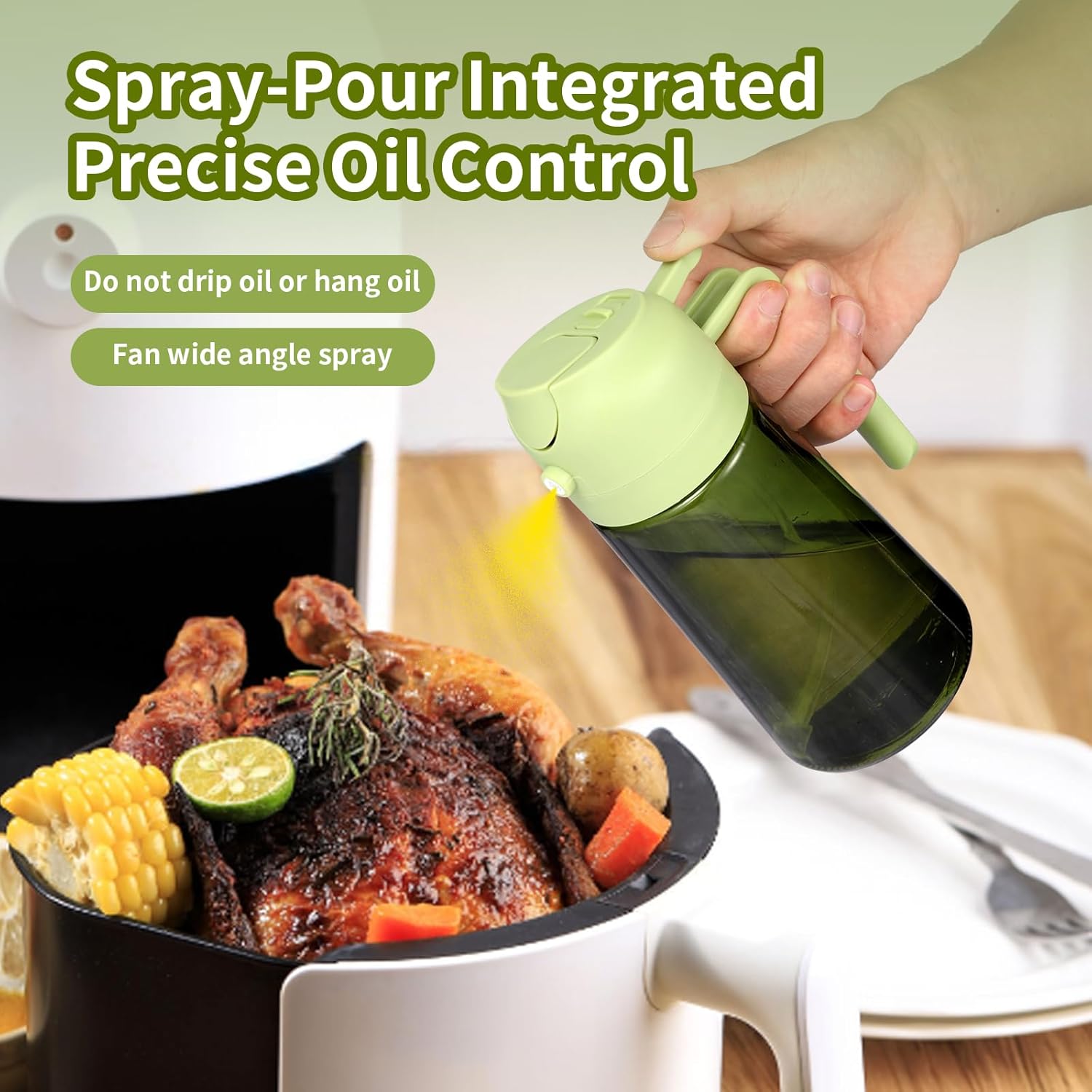 Skiennix 16oz Glass Olive Oil Sprayer - 2-in-1 No-Leak Spray & Pour Dispenser for Cooking, BBQ & Salad