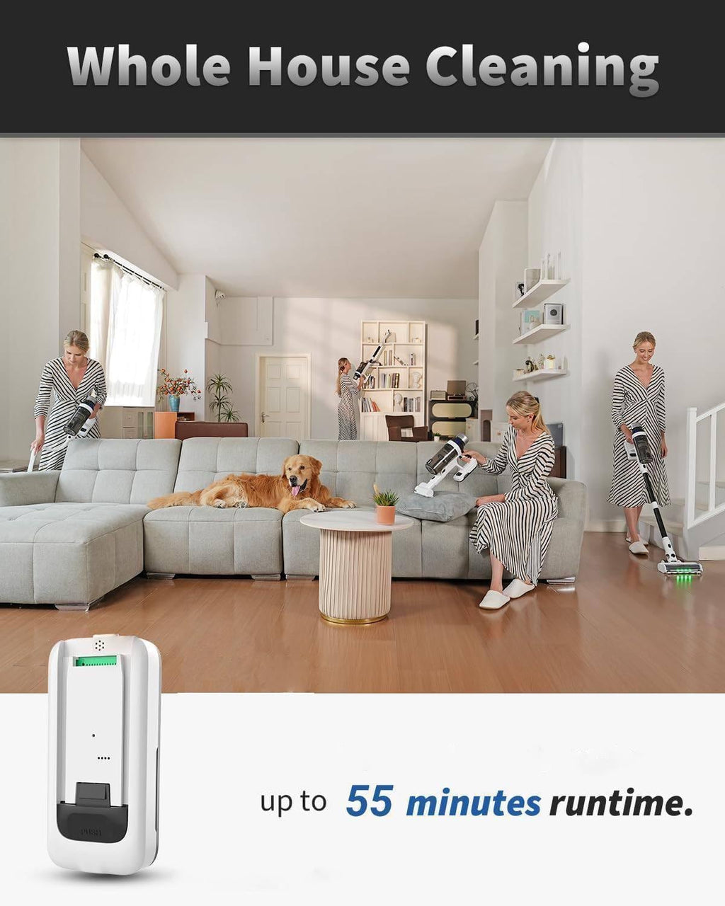 Skiennix Cordless Vacuum Cleaner - 15-in-1 Lightweight Stick Vacuum with LED Light & Anti-Tangle | 55 Minutes Runtime for Home Use