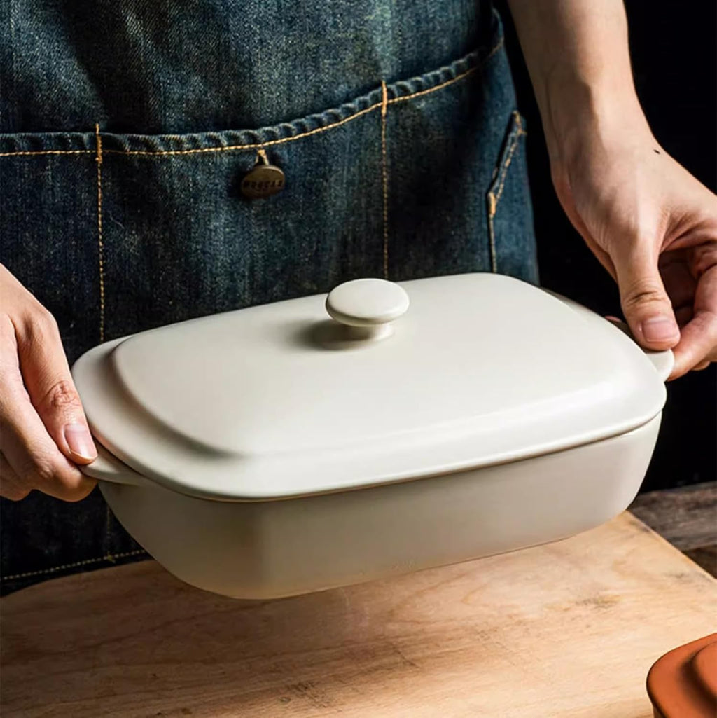 Regine Switzerland Ceramic Casserole Dish - 33oz Covered Rectangular Bakeware | Oven & Dishwasher Safe
