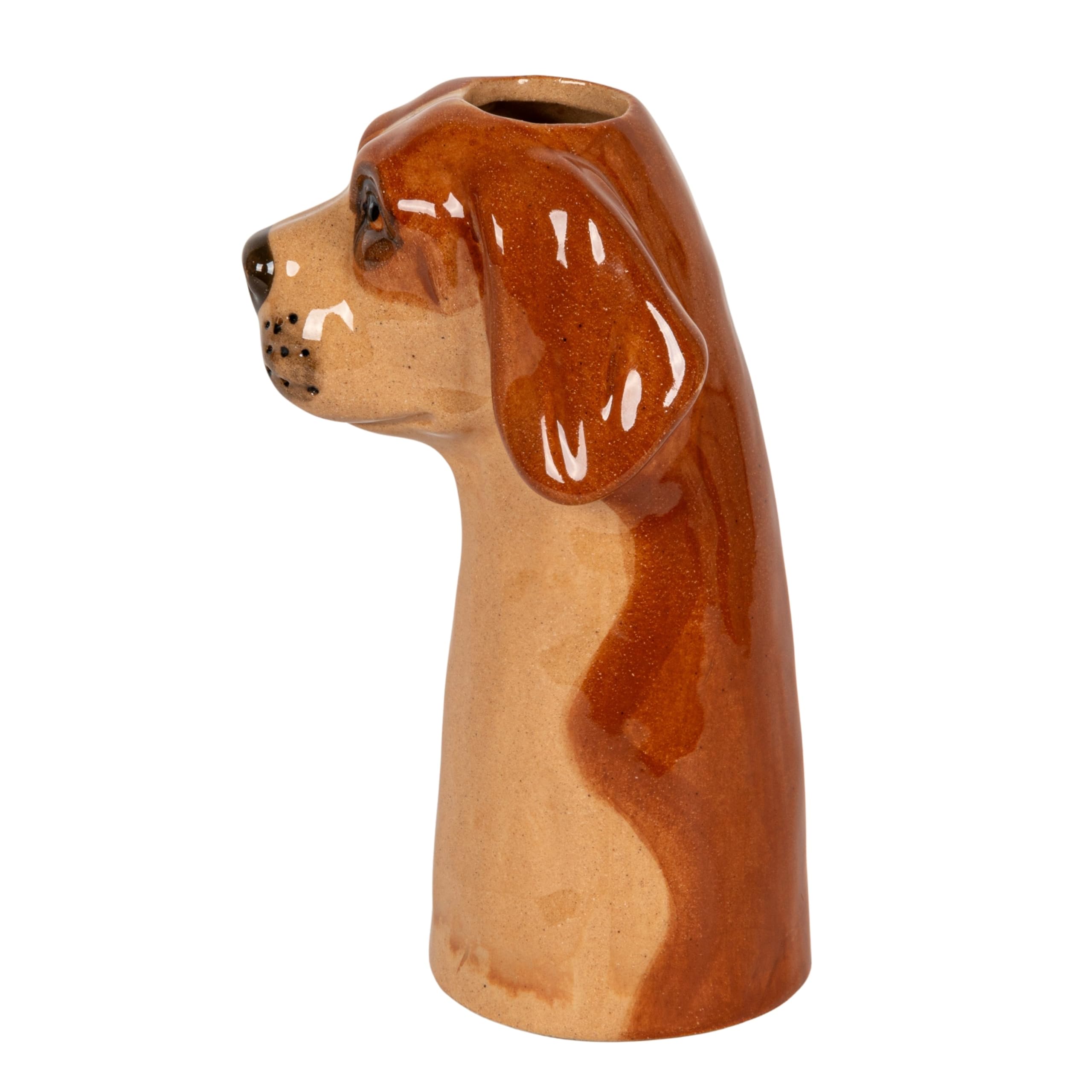 Creative Co-Op 4-Piece Hand-Painted Stoneware Dog Head Vase, Multicolor