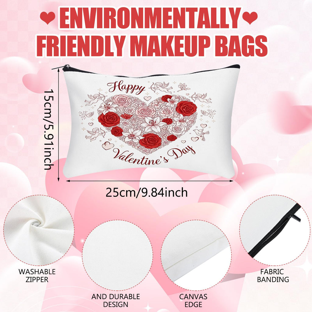Moukeren 24 Pcs Canvas Tote Bag Bulk with Makeup Bag 13 x 15 Inches Medium 10 oz Lightweight Reusable Grocery Shopping Tote for DIY Sublimation Blank Galentine Valentine's Day Craft Gift Market(Patch)