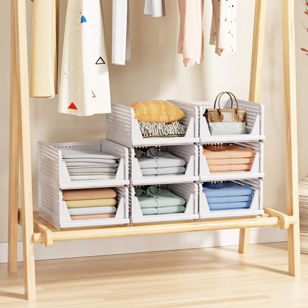 Stackable Closet Storage Baskets by [Brand Name] - Multifunctional & Foldable Organizers | Waterproof, Space-Saving Design, White - 5 Pack