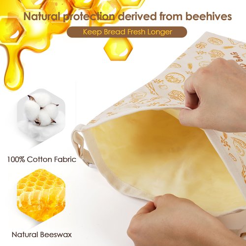 2-Pack Reusable Beeswax Bread Bags - Large 17x13 Inch for Sourdough & Homemade Bread Storage | All-Natural Beeswax Preservation, Eco-Friendly Cotton Food Bags - Easy to Clean & Daily Use
