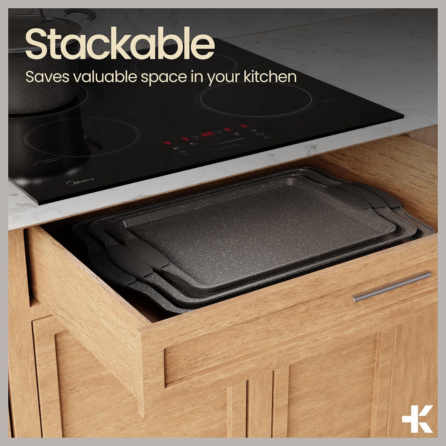 BAKKEN 8-Piece Nonstick Baking Pans Set | Professional Grade Carbon Steel with Gray Marble Coating - Oven & Dishwasher Safe