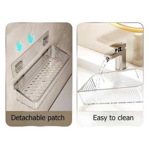 GDQ Clear Adhesive Shower Caddy，Bathroom Shelf for Wall，Acrylic Bathroom Shelves for Wall with Self Adhesive Tape，Wall Mount Organizer Storage (Small)