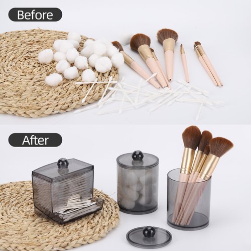 Tbestmax 3 Pack Qtips Dispenser Bathroom Container, 10/12 oz Big Cotton Ball Holder, Apothecary Jar Organizer for Storage Cotton Swab, Round Pads, Floss Picks - Black