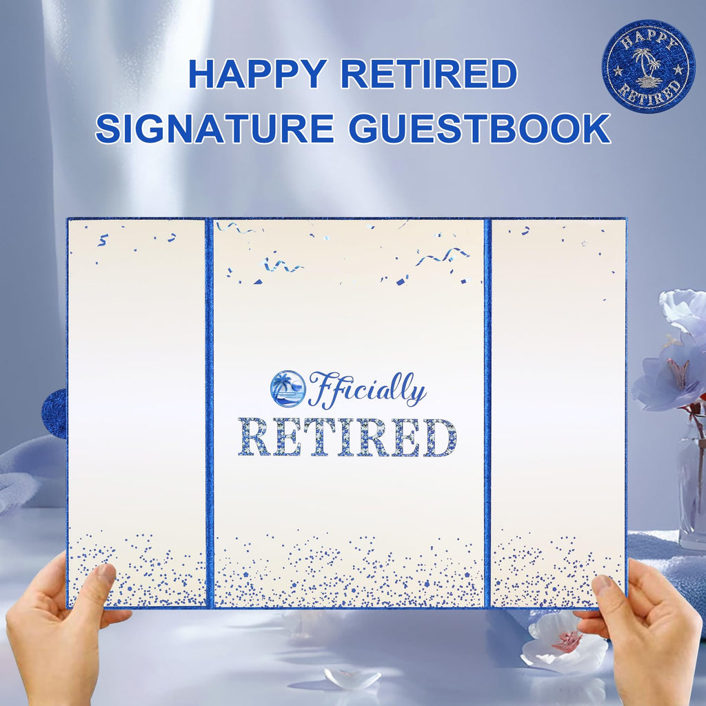 Viogtmca Blue Silver Retirement Party Decorations Large retirement Card Signing Guest Book Creative retirement Card for Men Women